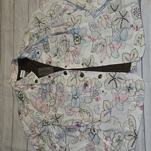 Chico's Jackets & Blazers - Chico's Women's Snap Jacket White w/ Floral Print Size XL NWT